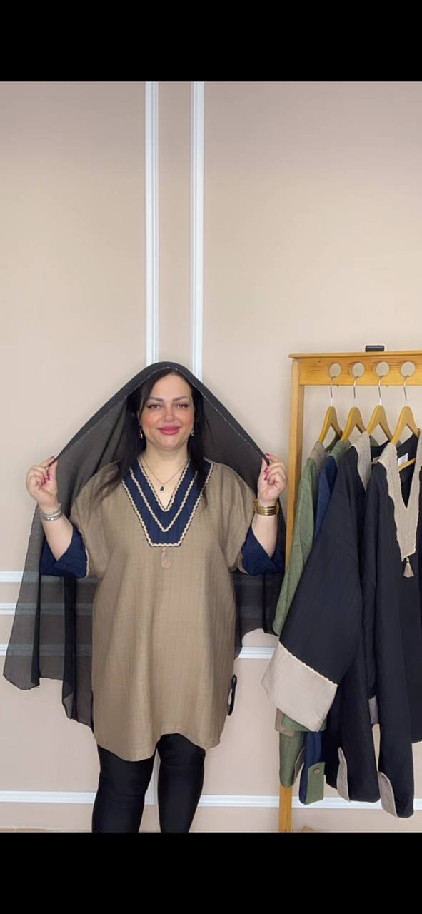 مانتو ترکیبی منگوله دار لوییز زیپی کاربردی سایز بزرگ کد ۰۰۱۰