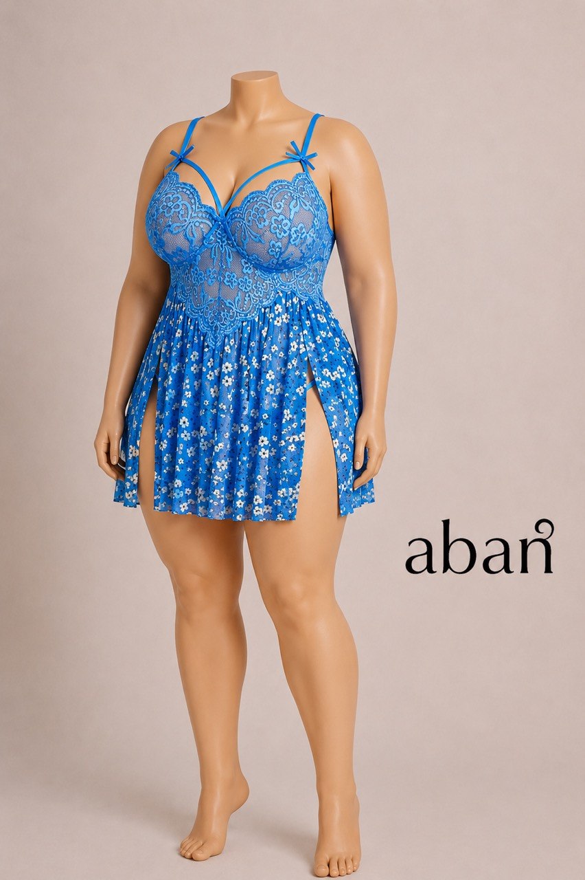 لباس خواب آبی سایز بزرگ گلدار پینترستی کد ۱۸۱۸۱۹