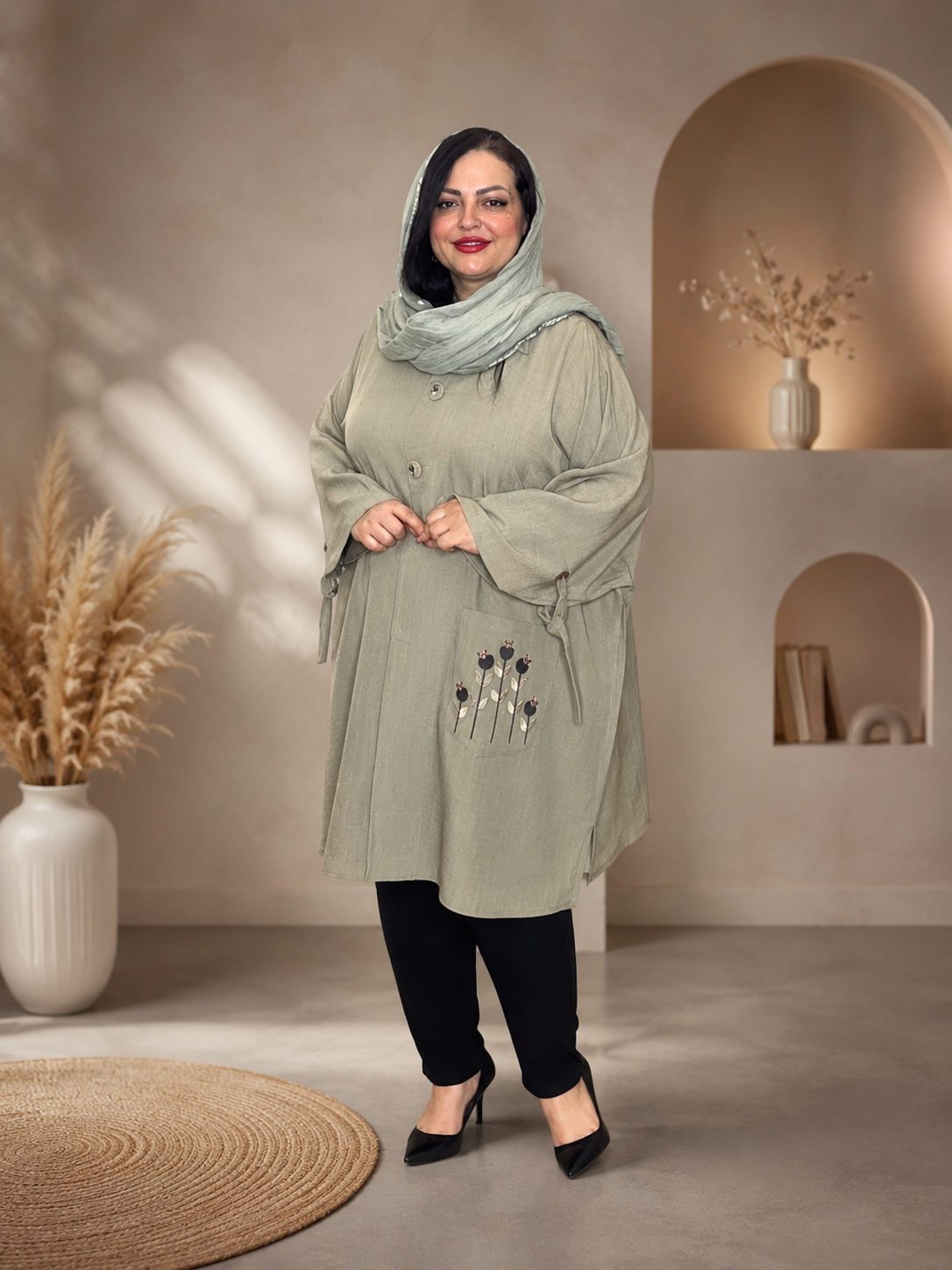 مانتو گلدوزی کیمونو سایز بزرگ از سایز ۵۰ تا ۷۰ کد ۴۰۰۵۰۰