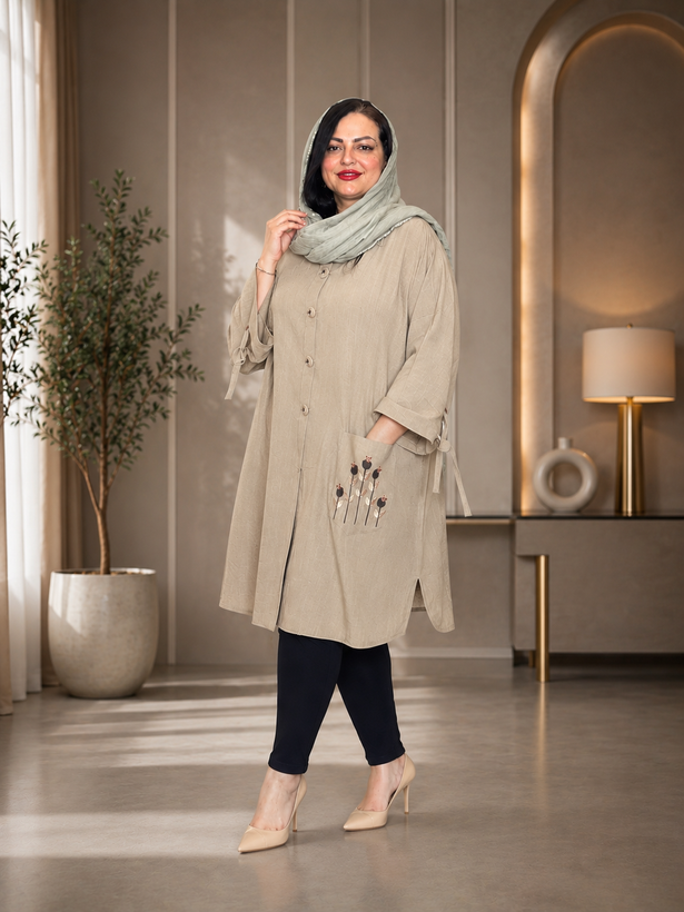 مانتو گلدوزی کیمونو سایز بزرگ از سایز ۵۰ تا ۷۰ کد ۴۰۰۵۰۰